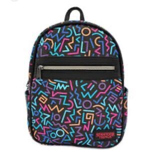 Stranger Things Women's Multicolor Geometric Lines Mini Black Backpack